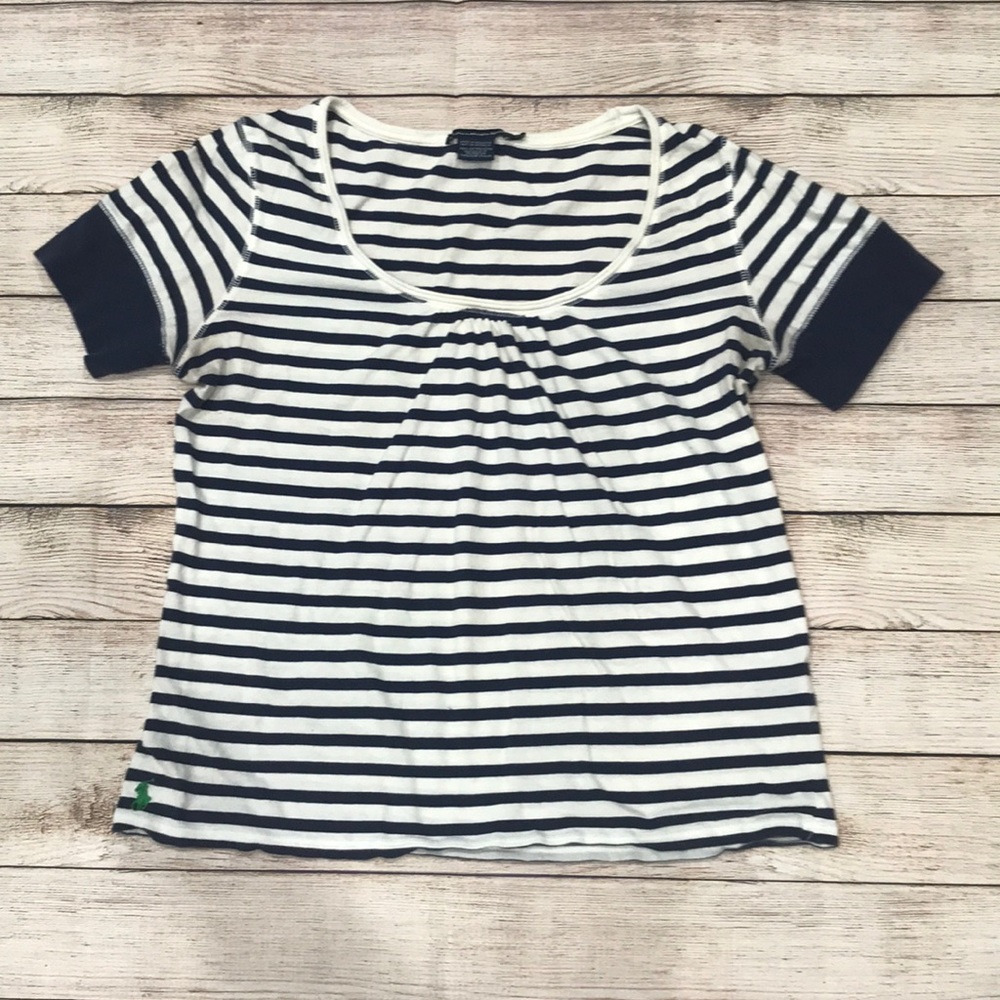 Navy and White Ralph Lauren Sport stripe T-shirt